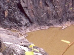 A sudden drop to a water-filled hollow